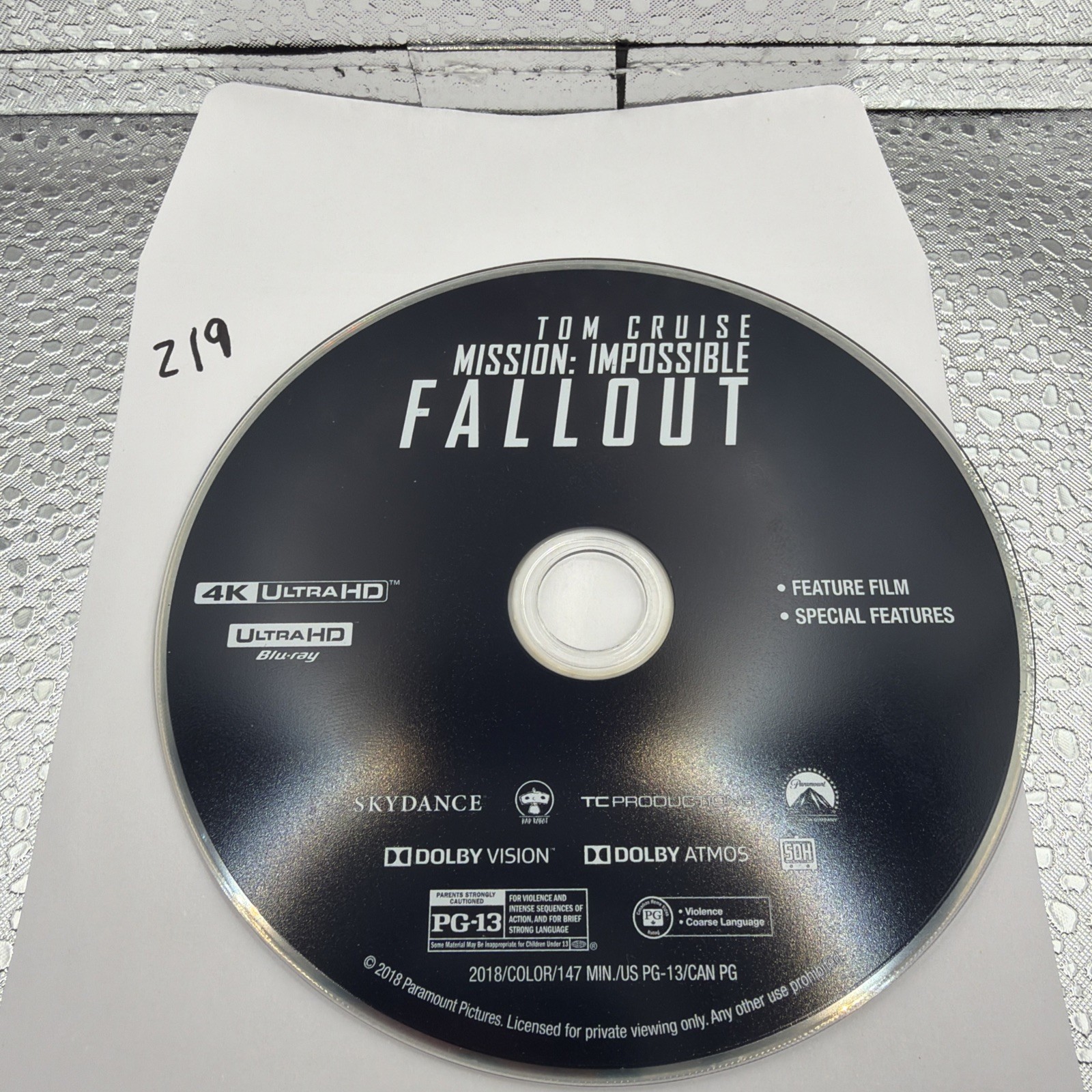 Mission: Impossible: Fallout – 4K Ultra HD Disc Only No USPS Tracking