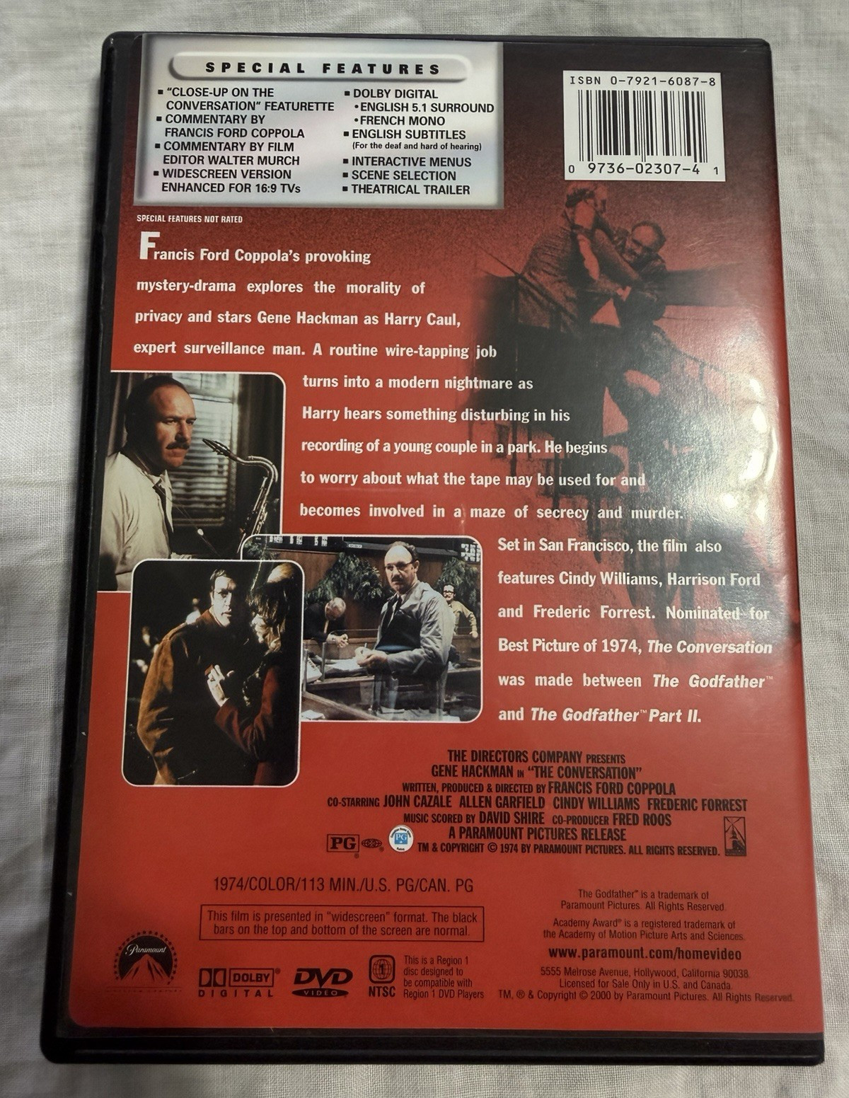 The Conversation, Gene Hackman DVD Widescreen 16:9 PG Region 1 113min