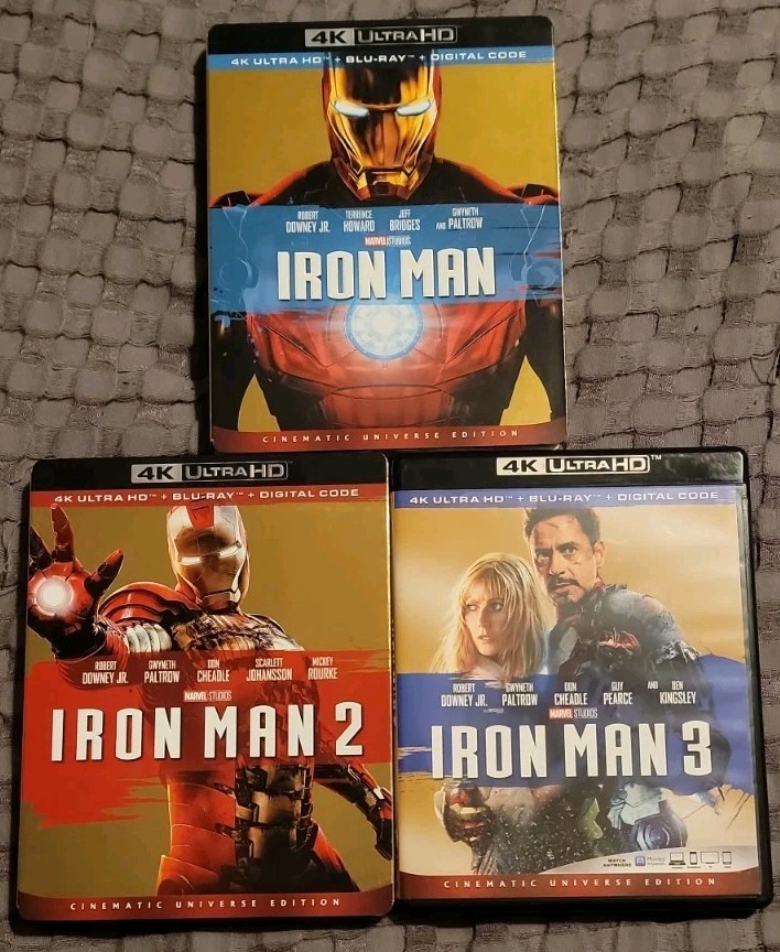 Iron Man Trilogy 4K Ultra HD Blu-ray LOT 1-3 Bundle Slipcover 1 2 3 Marvel MCU