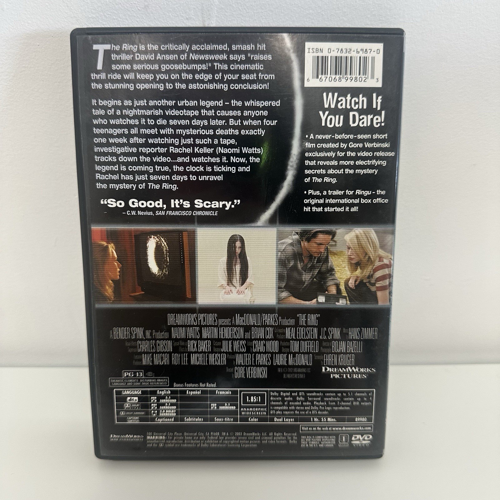 DVD • The Ring (2003) Widescreen DVD PG-13 Naomi Watts Gore Verbinski 115 Min