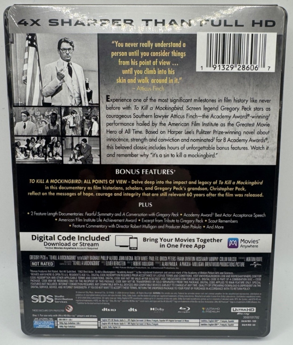 To Kill a Mockingbird 4K UHD Ltd Ed + BluRay + Digital Steelbook DING FREE New