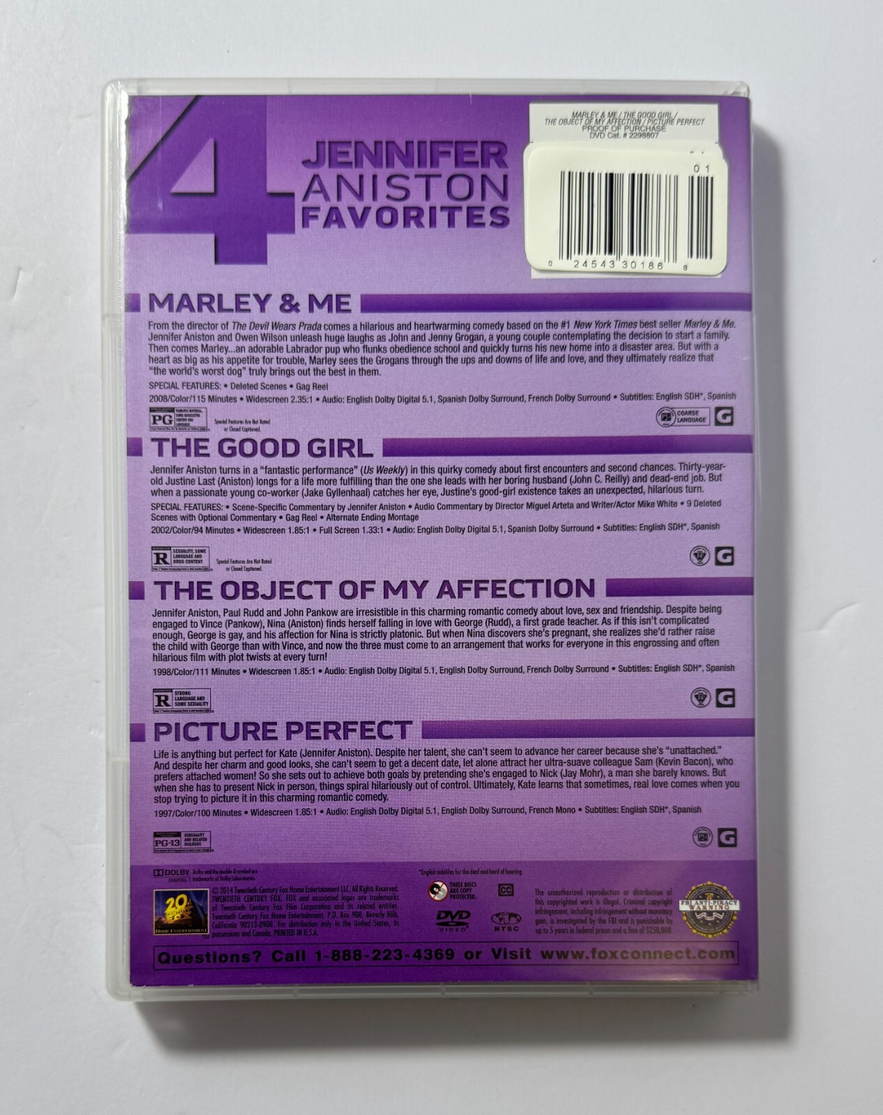 JENNIFER ANISTON 4-Disc Film Favorites DVD Movies MARLEY & ME / PICTURE PERFECT