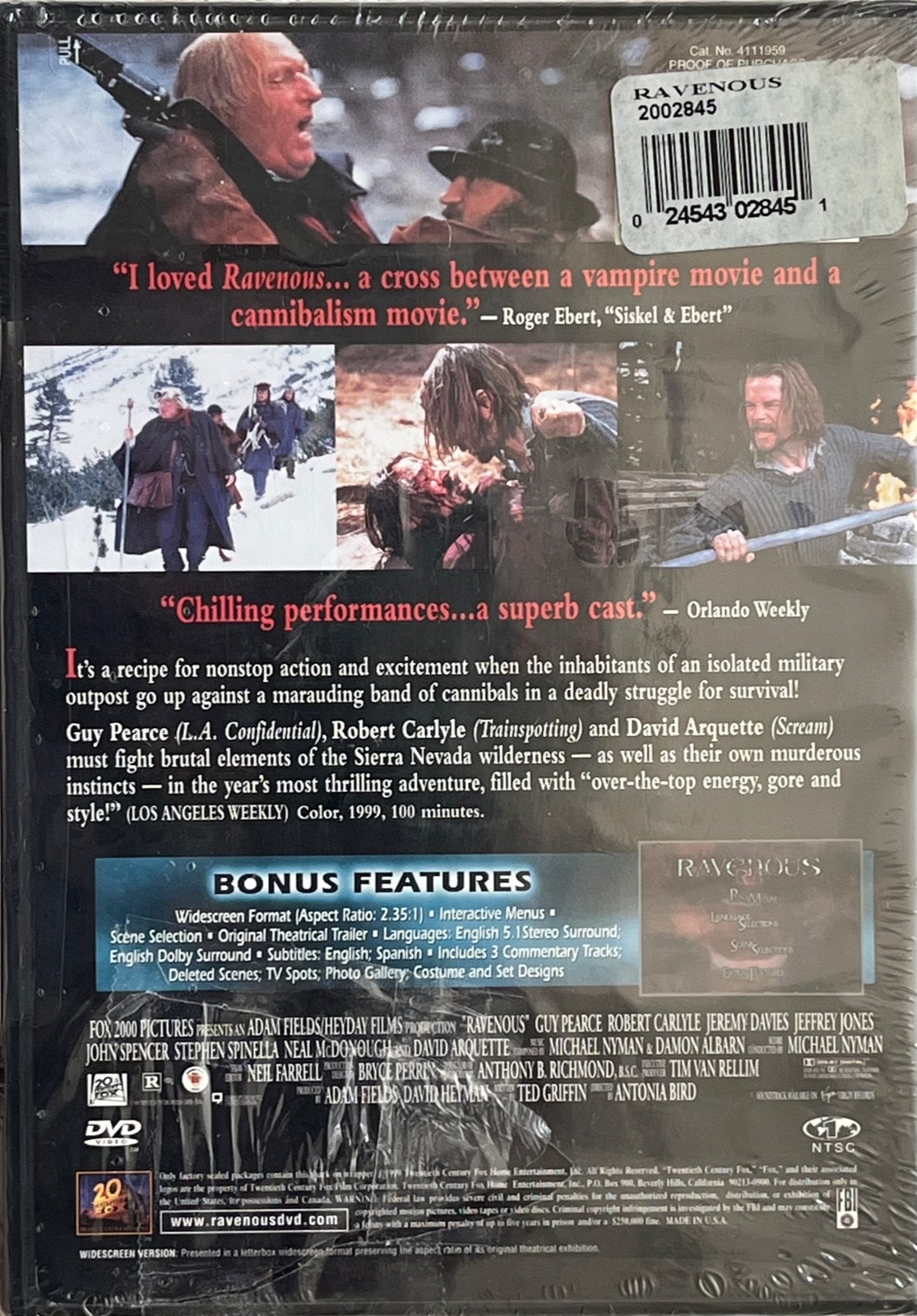 Ravenous (DVD, 1999) Guy Pearce. Robert Carlyle. ***NEW***