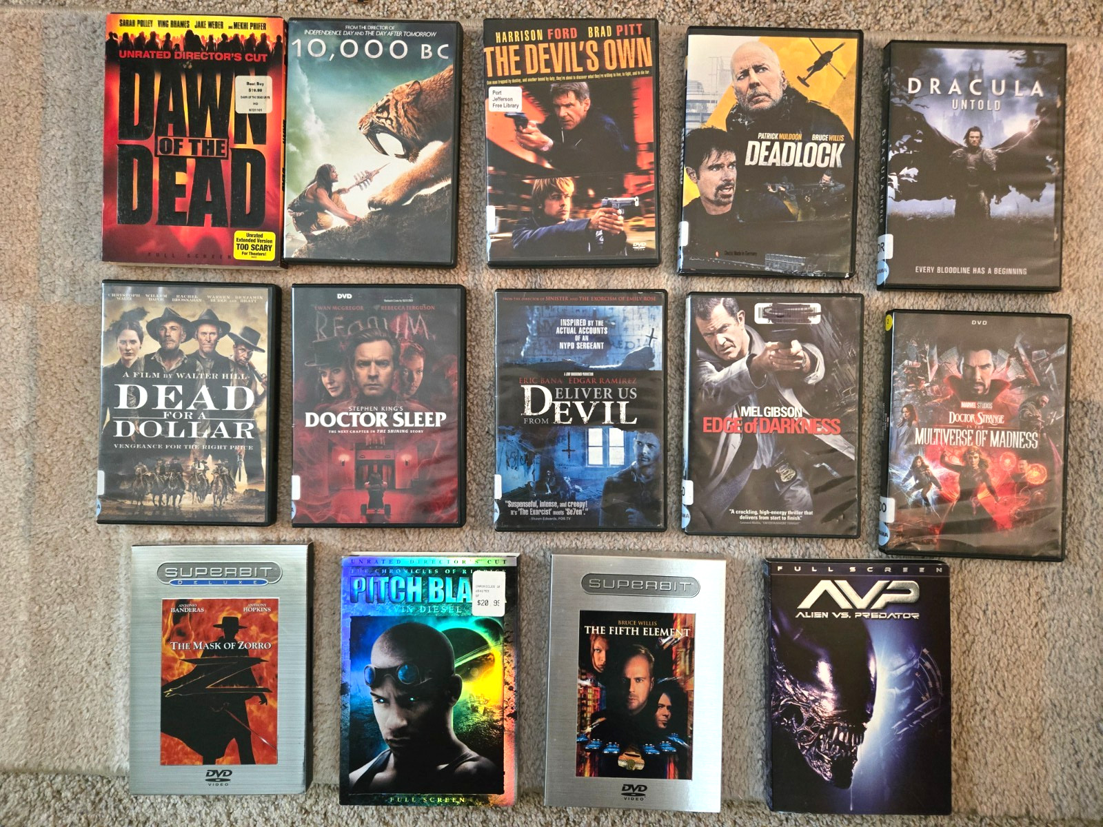 Lot of 14 Horror/suspense/action/adventure DVDs- Tested- Some former library