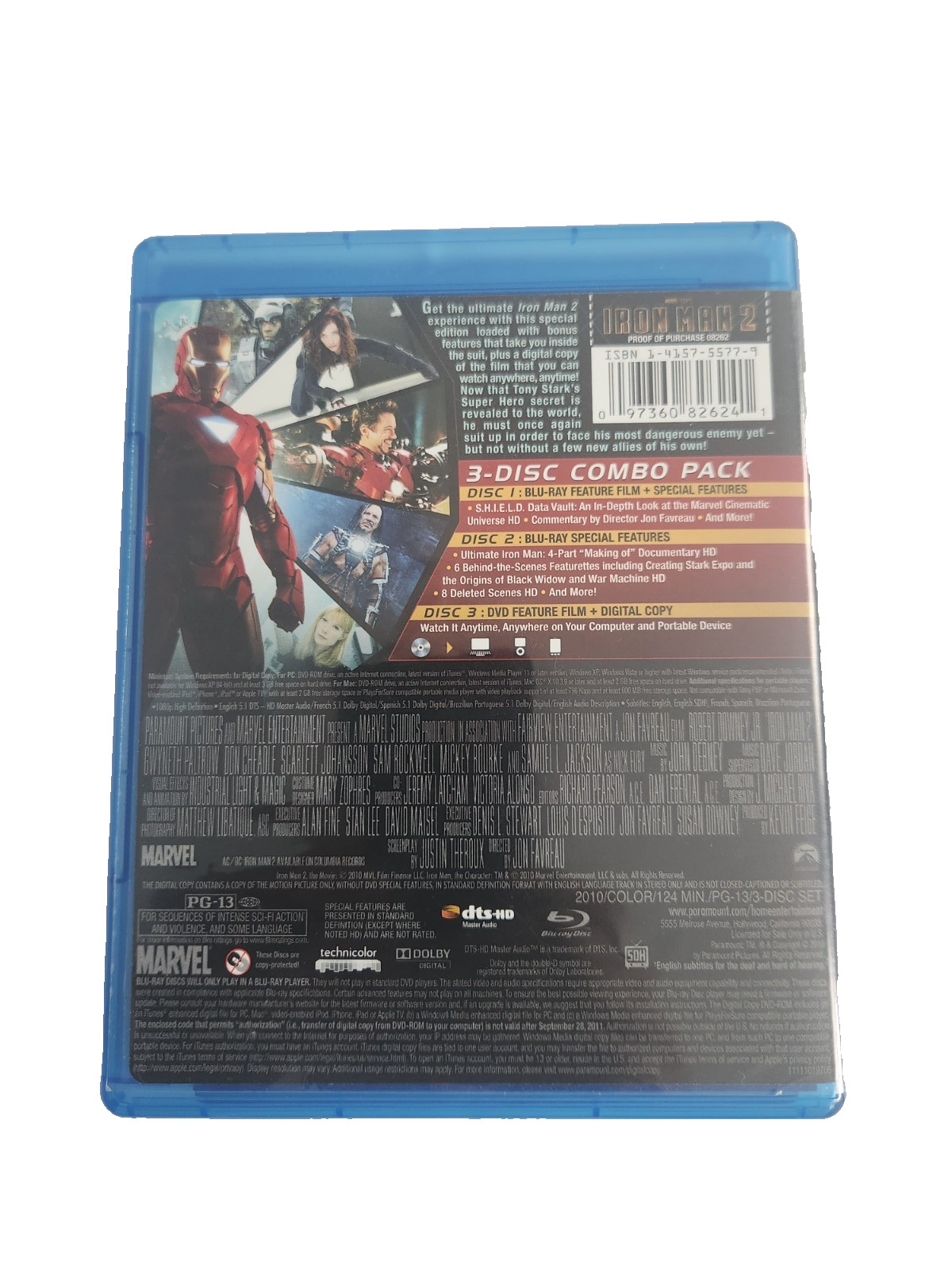 Marvel Studios Iron Man 2 Blu-ray + DVD + Digital Copy 3-Disc PG-13