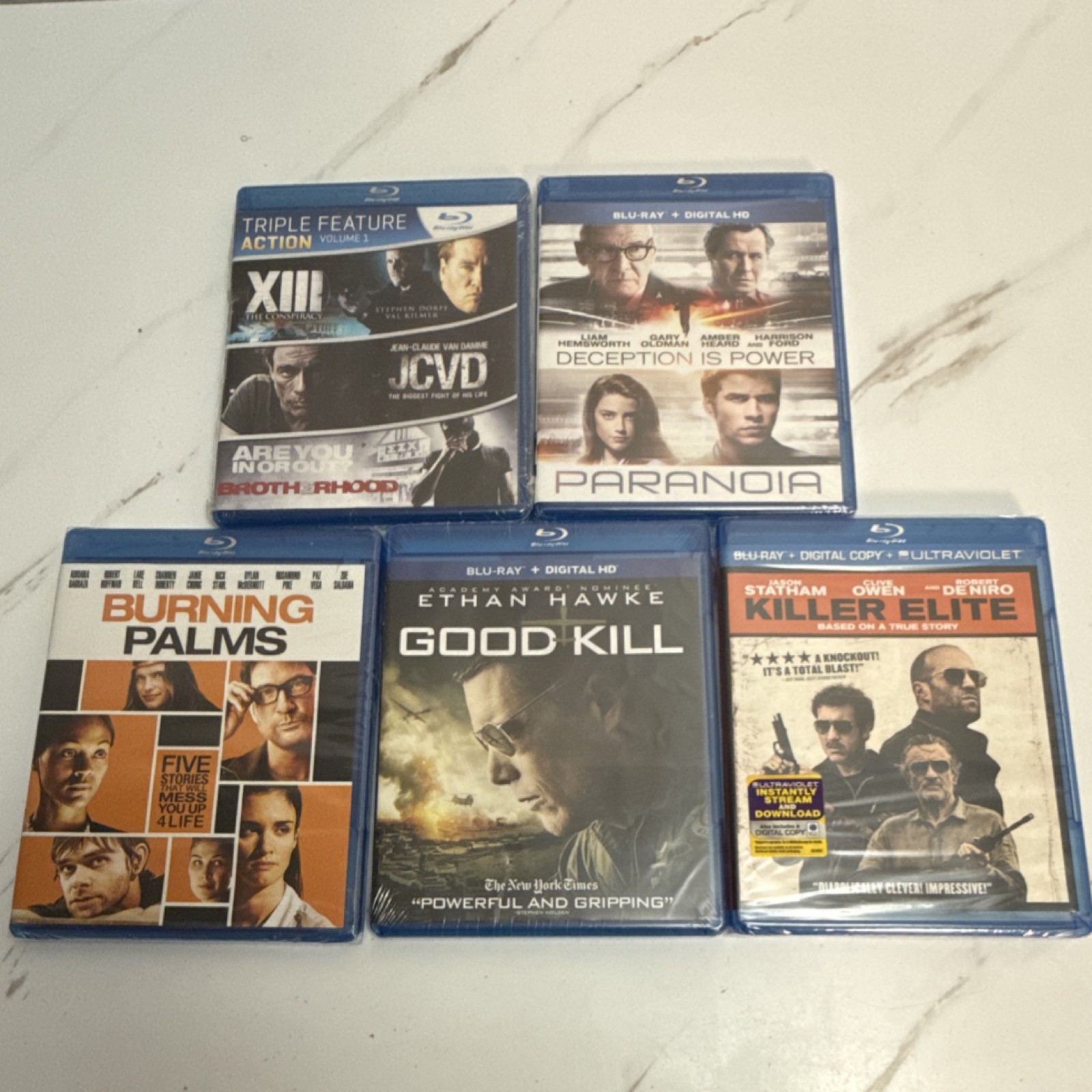 5 Blu-ray Lot: XIII, JCVD, Paranoia, Good Kill, Killer Elite + More