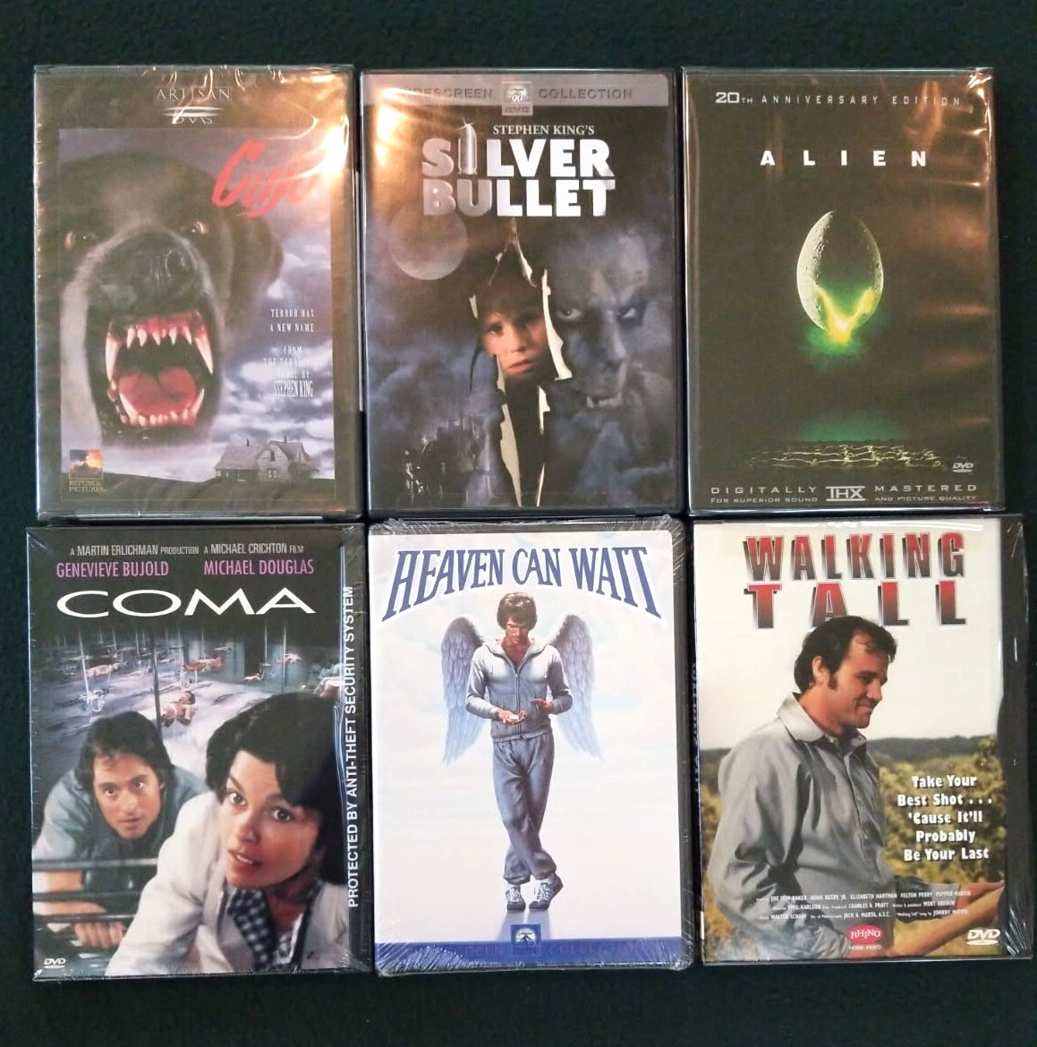 6 Sealed DVDs: Cujo, Silver Bullet, Alien, Coma, Heaven Can Wait and Walking Tal