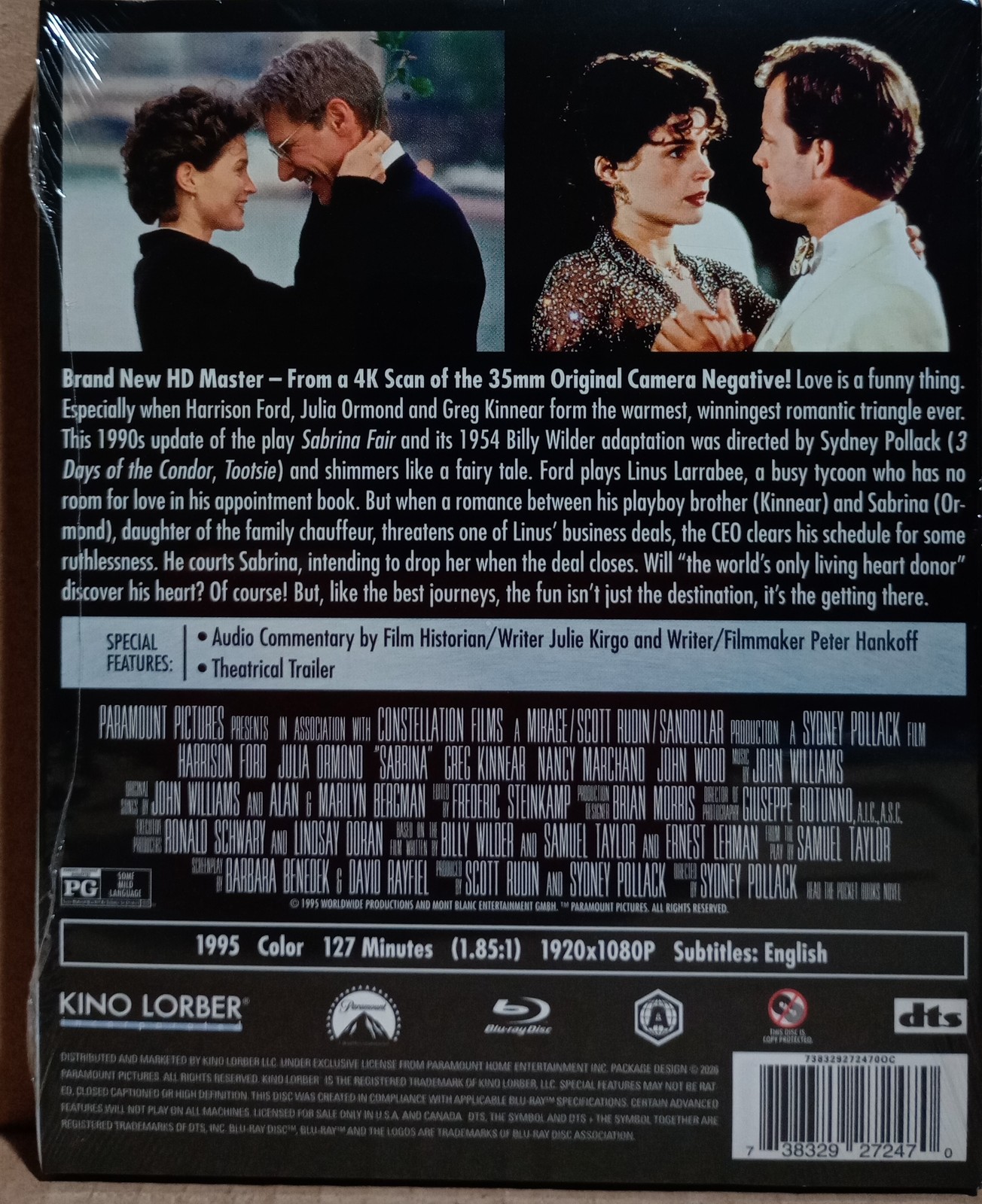 NEW – Sabrina Blu-ray 1995 [Kino Lorber] Harrison Ford slipcover