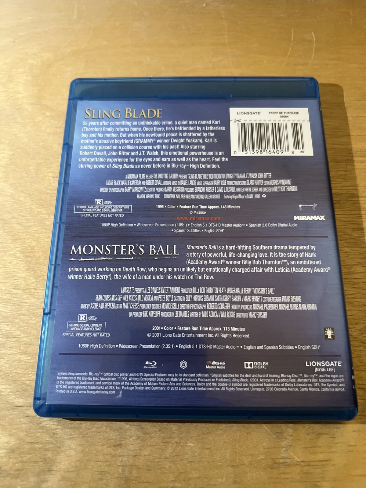 Sling Blade / Monsters Ball (Blu-ray, 2001)