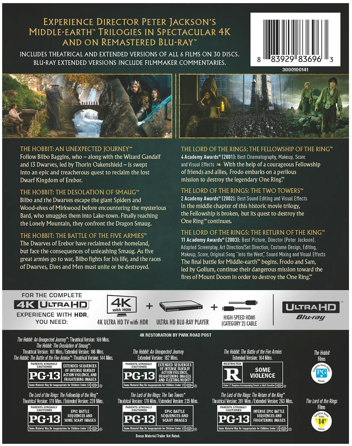 Middle-Earth 6-Film Collection 4K UHD Blu-ray NEW