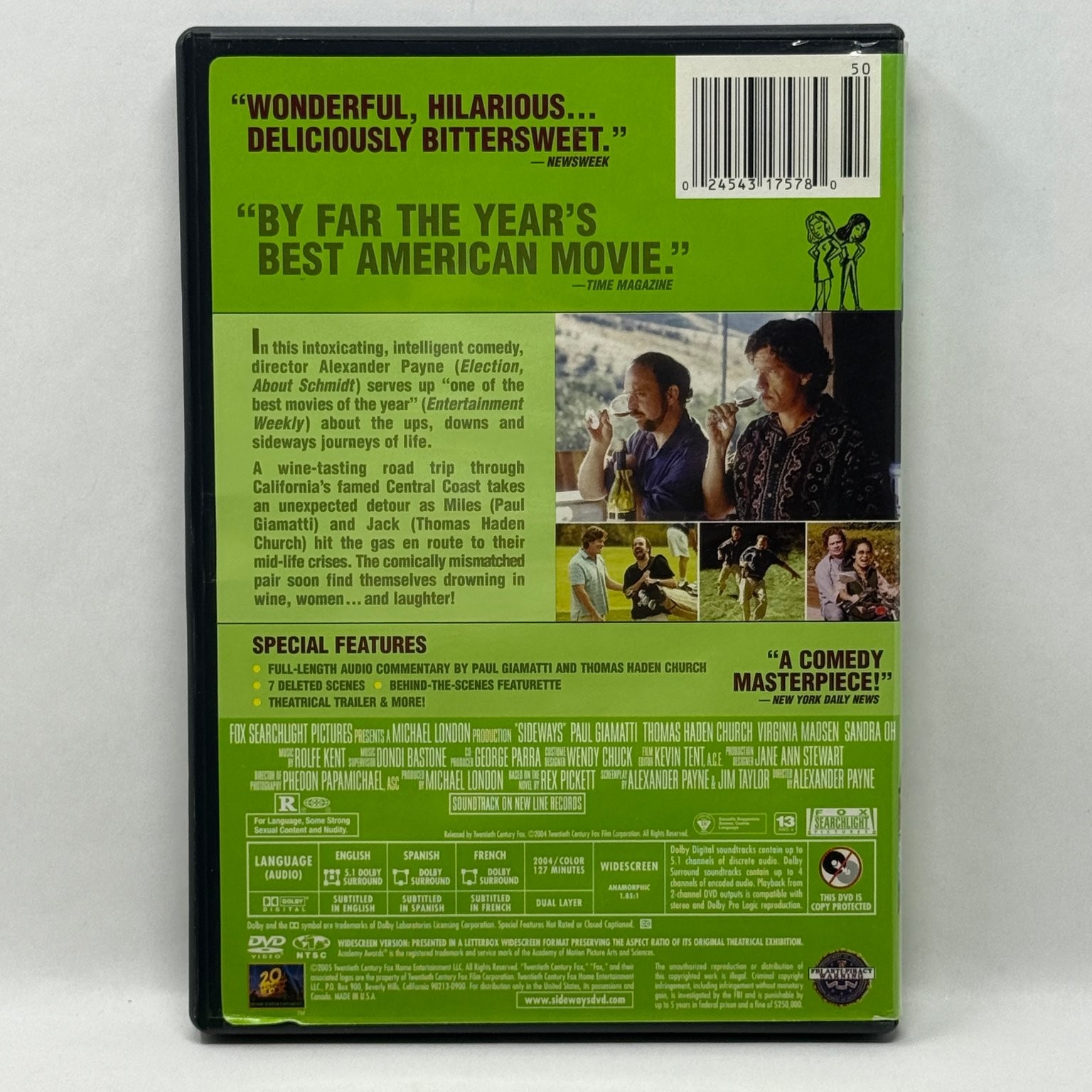 Sideways DVD 2004 Widescreen Edition Paul Giamatti Alexander Payne