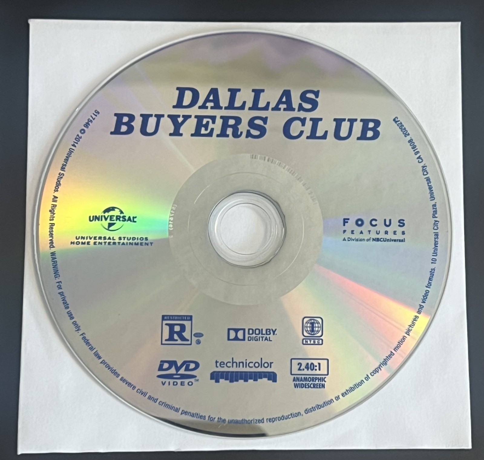 📀NEW DALLAS BUYER’S CLUB (2014) – DVD disc only in white paper sleeve / no case