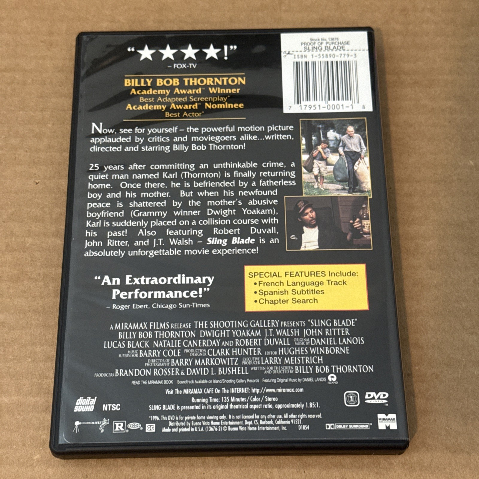 Sling Blade (DVD, 1998) Billy Bob Thornton Dwight Yokam RARE OOP Region 1