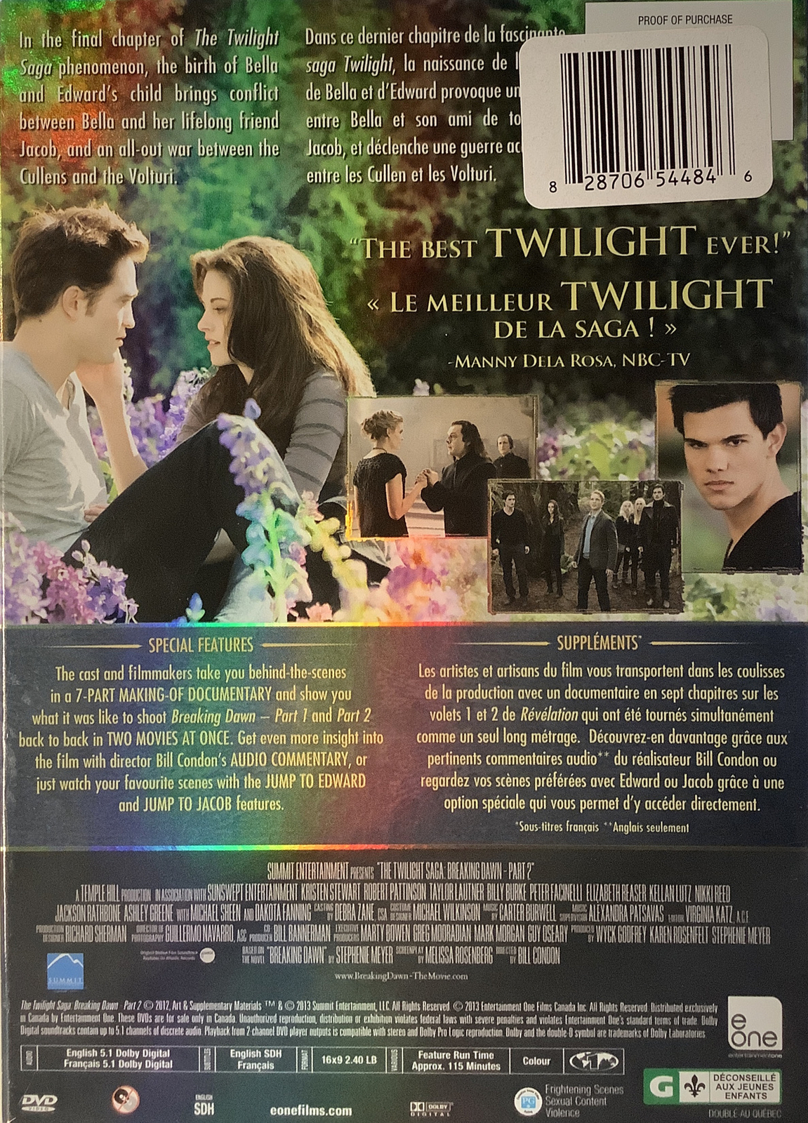 Twilight Saga, The: Breaking Dawn – Part 2 (DVD, 2-Disc Canadian) 115 Min. 2DVD