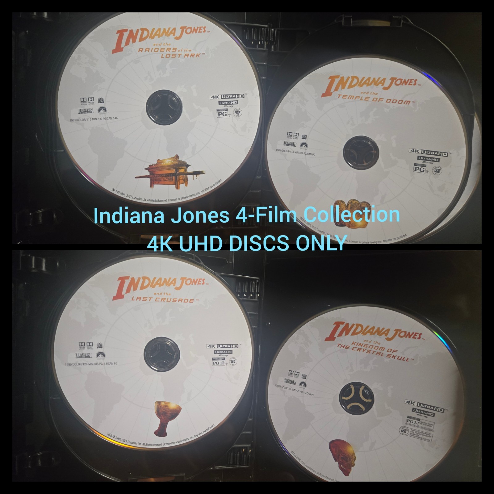 Indiana Jones 4-Film Collection 4K UHD DISCS ONLY