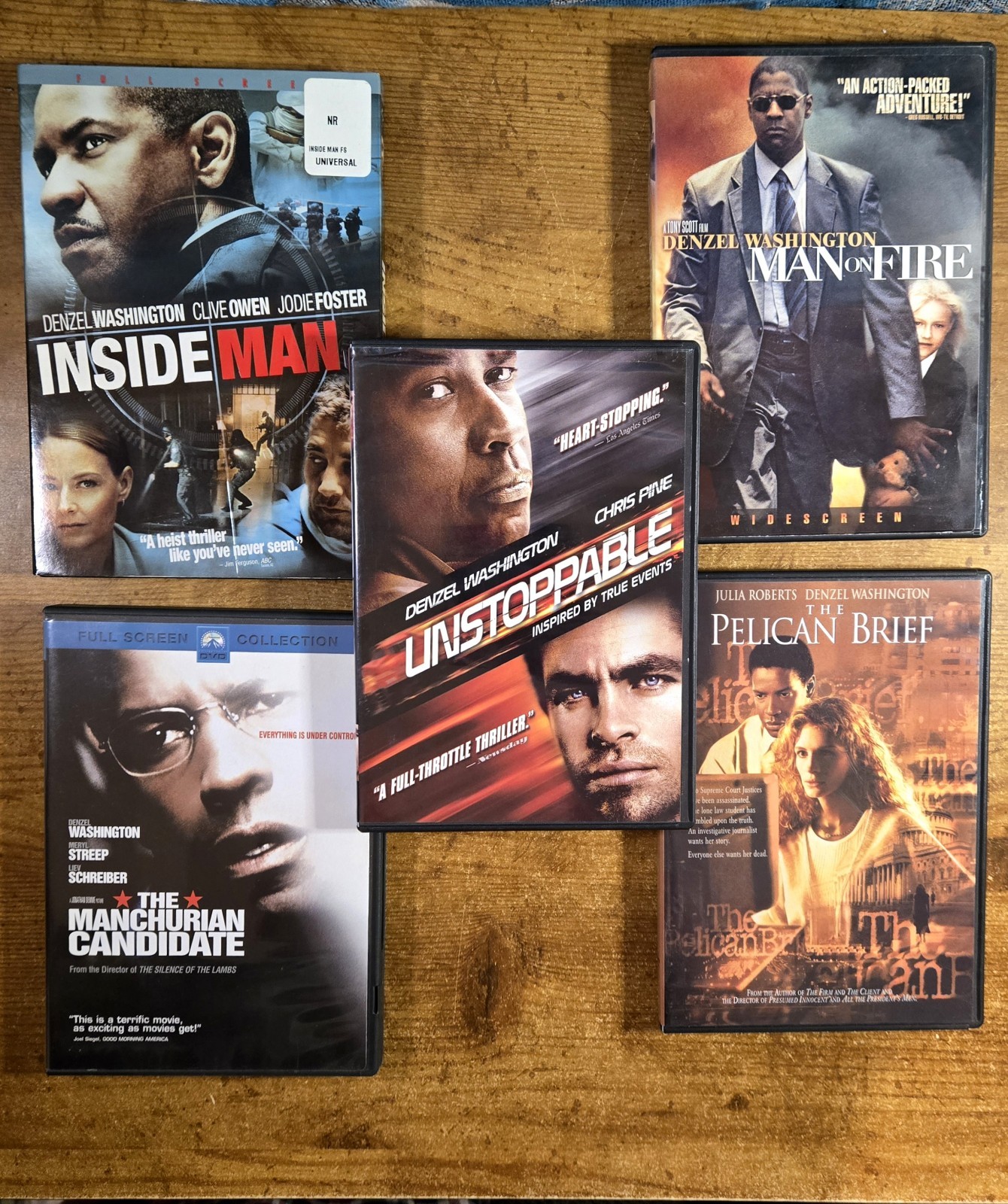 5pc. DENZEL WASHINGTON DVD Movie Lot Various Titles, Discs Great Cond., Preowned