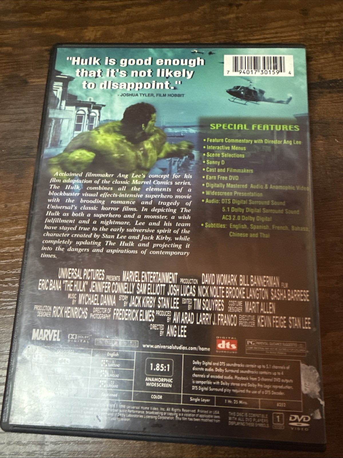 Hulk 2003 Movie DVD Marvel DTS Version 1.85:1 Anamorphic Widescreen