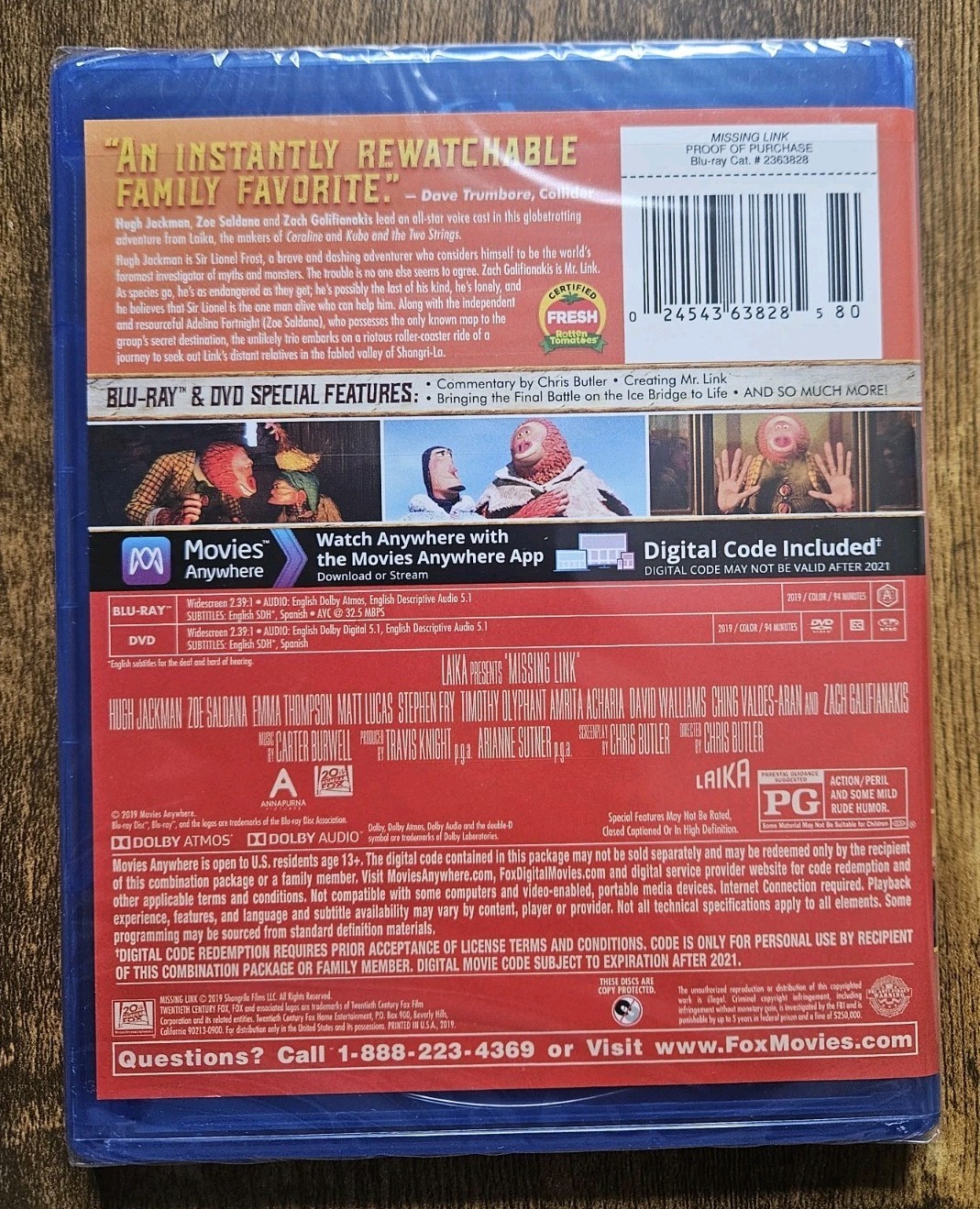 Missing Link (Blu-ray + DVD + Digital 2019) Animated Family Adventure NEW SEALED