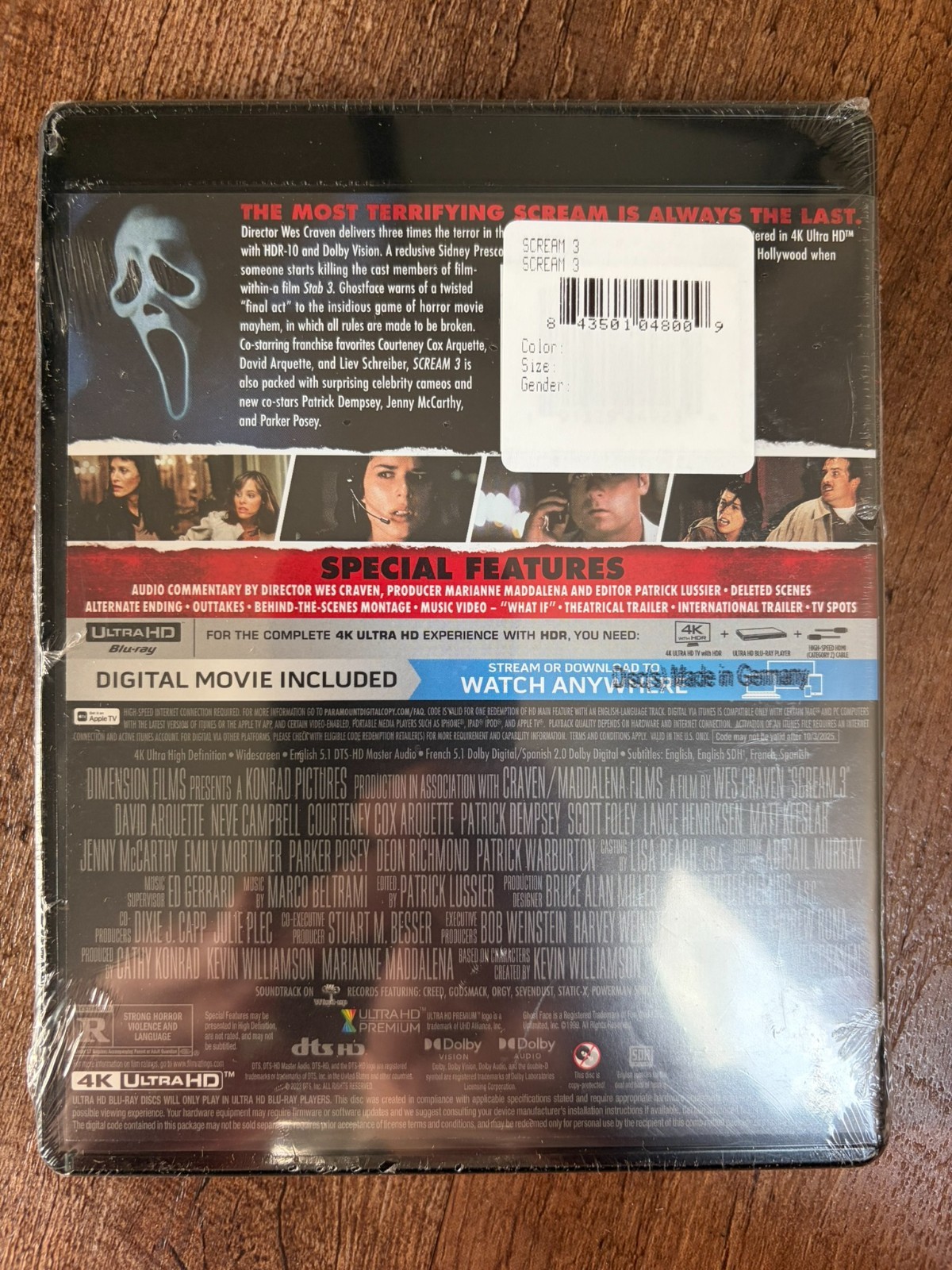 Scream 3 (4K UHD Blu-ray + Digital, 2000, Region Free) *BRAND NEW/SEALED*