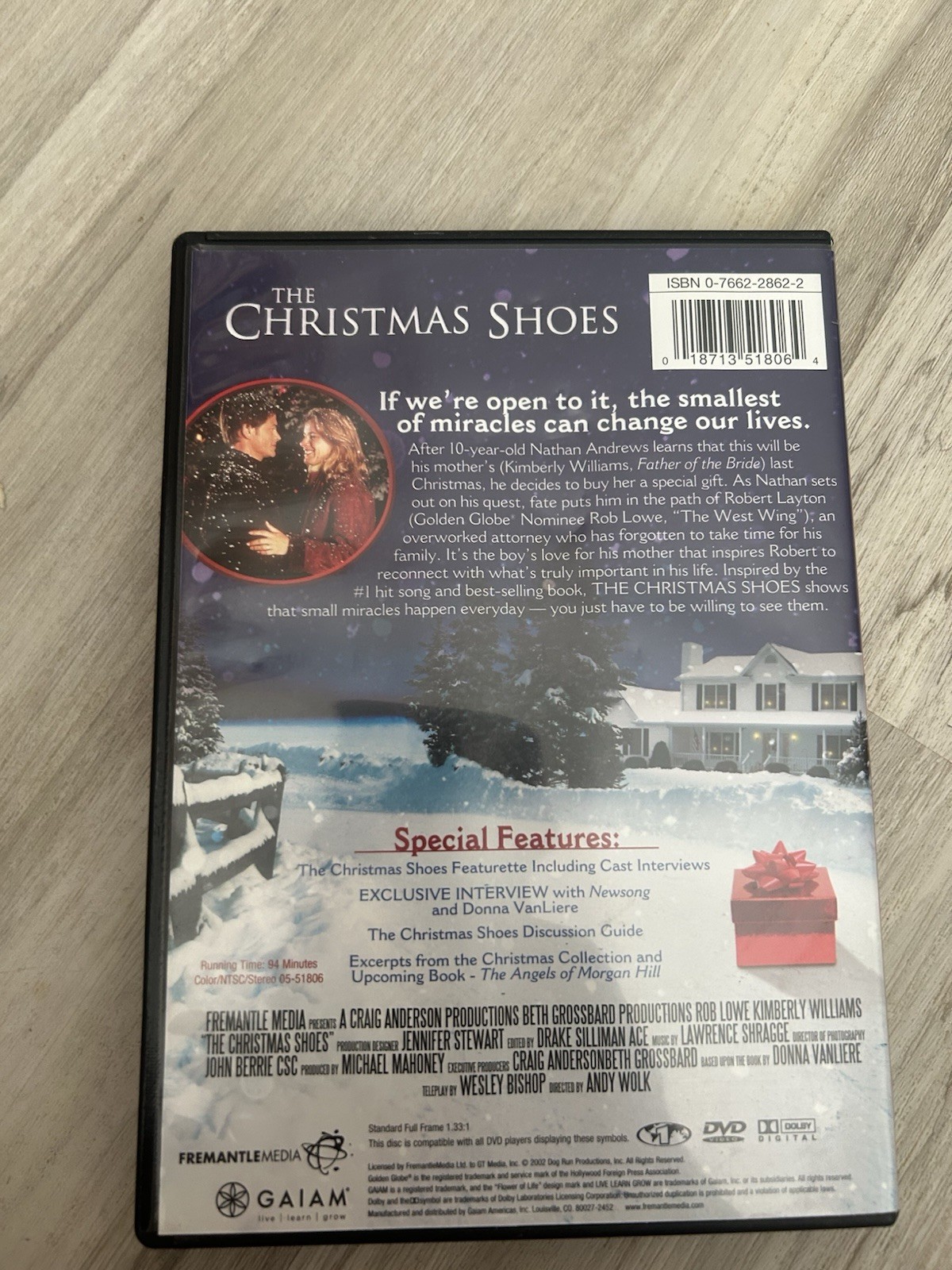 Gaiam The Christmas Shoes DVD G Drama 2002 Rob Lowe Kimberly Williams 94 Min