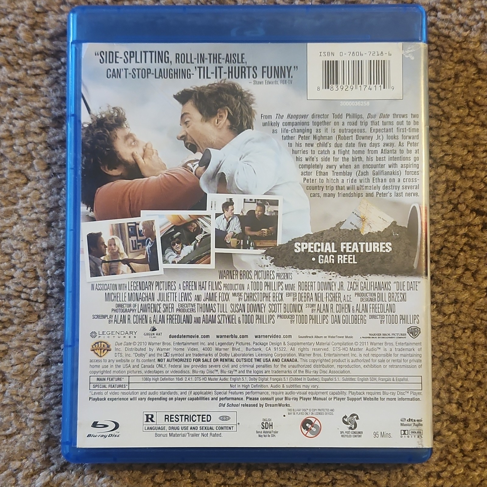 Warner Bros Due Date Blu-ray R 2010 95 Min Downey Jr Galifianakis Gag Reel
