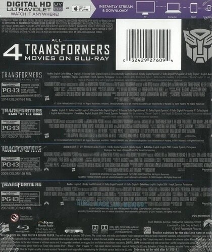 Transformers 4 Movie Collection Blu-ray Box Set Paramount Action Sci-Fi New